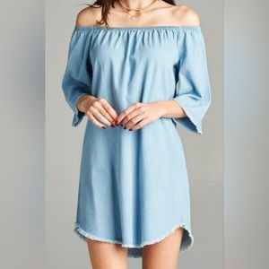 karlie off the shoulder chambray dress
